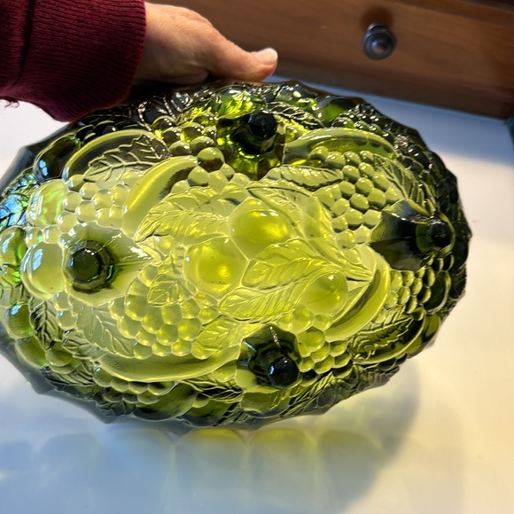 Vintage Other - Indiana Glass green footed serving display bowl embossed fruit